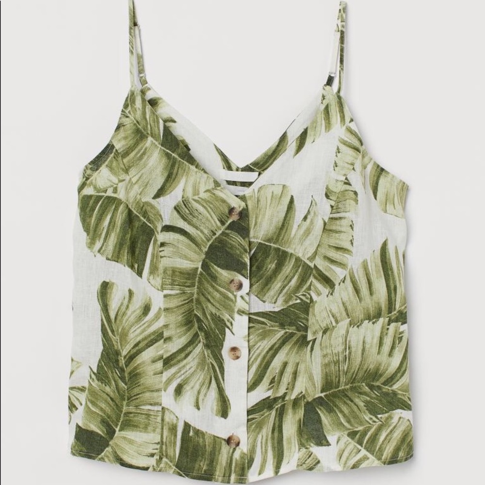 H&M Linen Tank Top in White/Palm